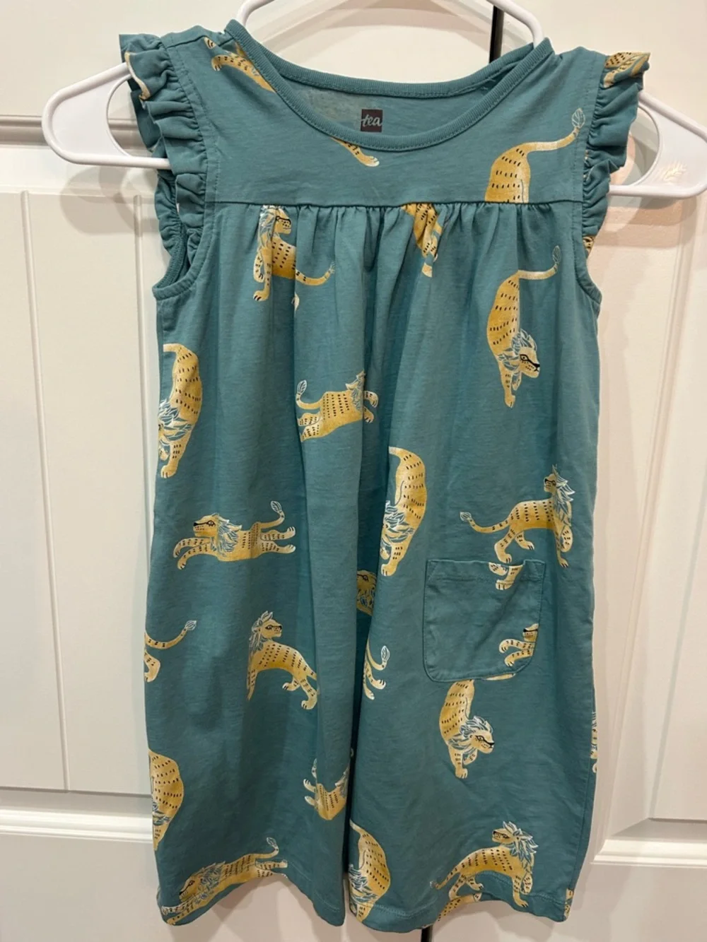 Tea Collection Girls Teal Tiger Print dress - Picture 1 of 3
